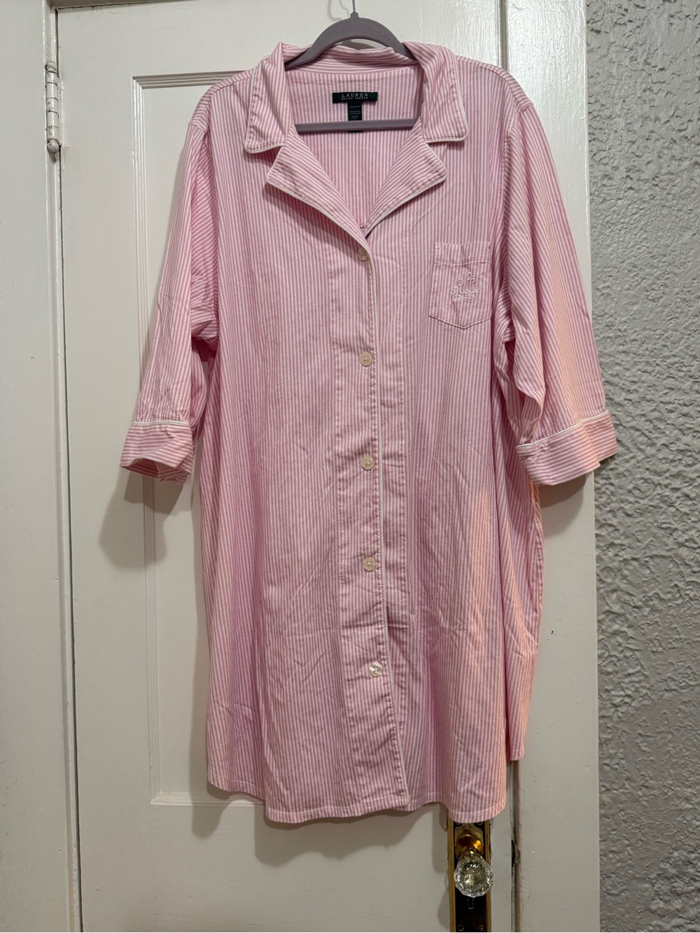Lauren Ralph Lauren Pink & White Striped Cotton Nightshirt